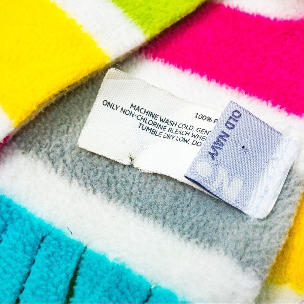 Rainbow Striped Set: Hand Knit Beanie & Old Navy Fleece Scarf - Picture 7 of 11